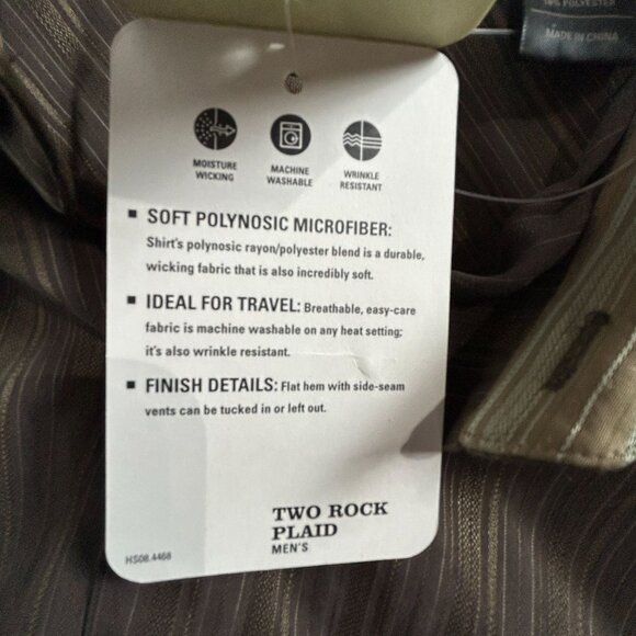 REI Mens Two Rock Striped Short Sleeve Shirt Large Brown Travel Lightweight New - Picture 5 of 9